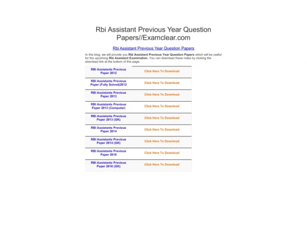 Rbi Assistant Previous Year Question Papers//Examclear.com