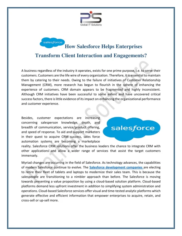 How Salesforce Helps Enterprises Transform Client Interaction and Engagements?