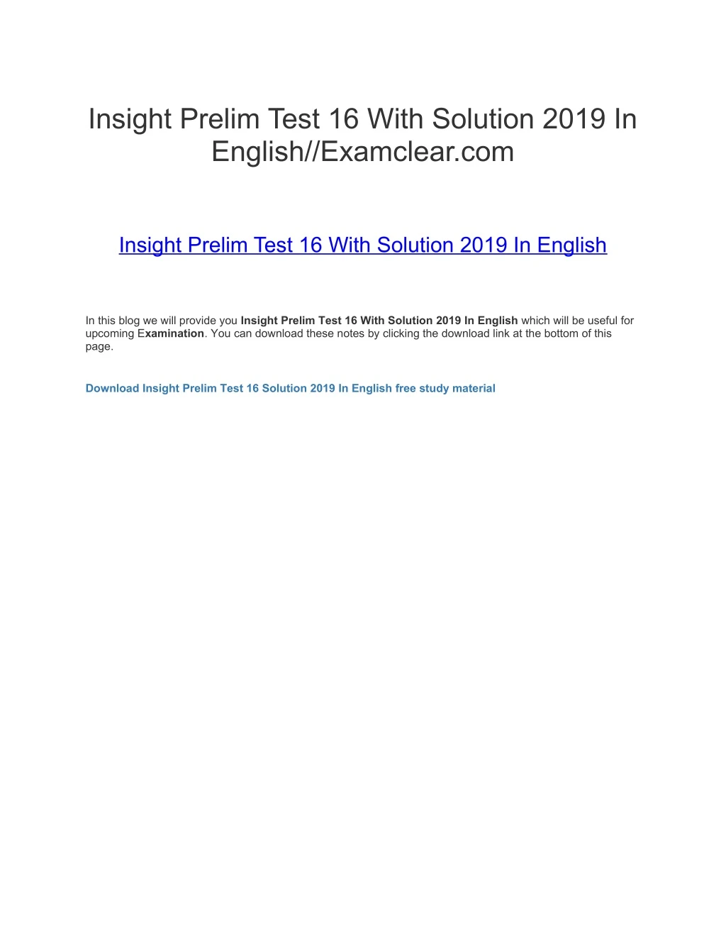 insight prelim test 16 with solution 2019