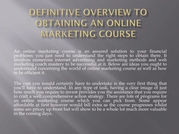 Definitive Overview To Obtaining An Online Marketing Course