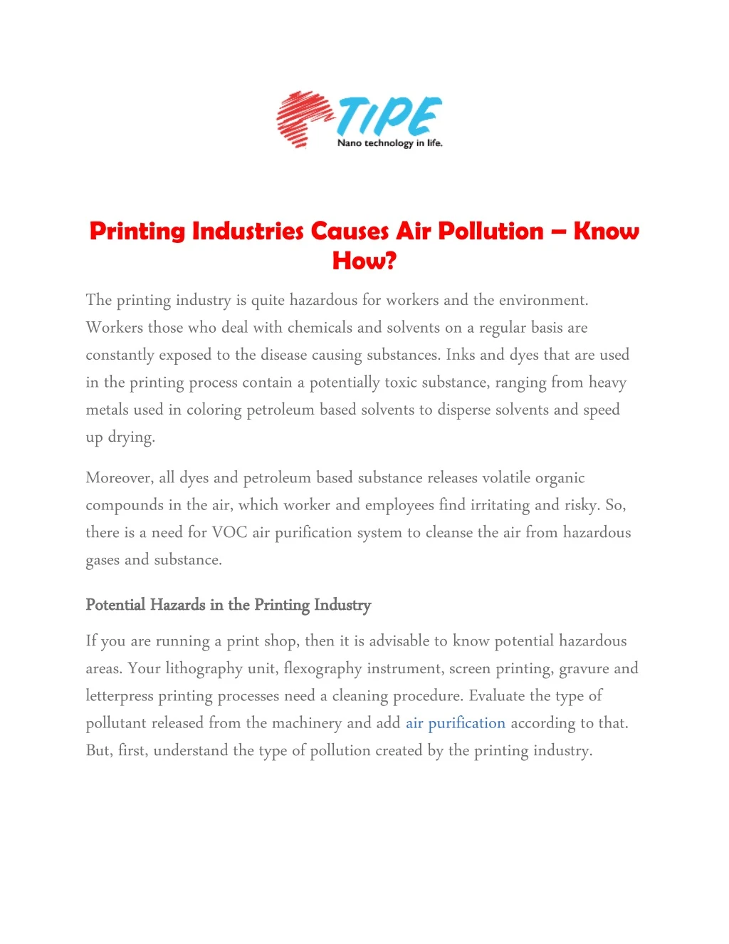 printing industries causes air pollution know how