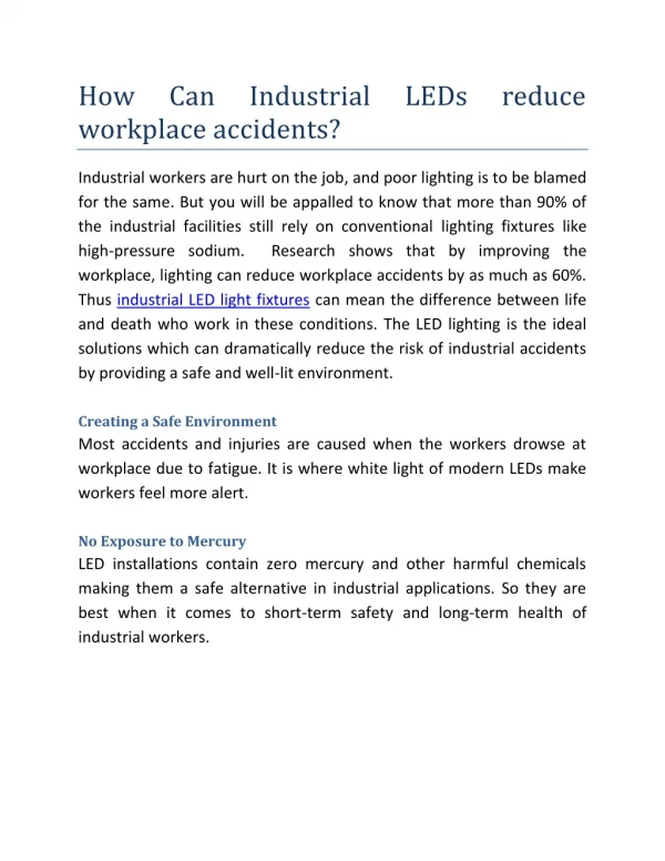 How Can Industrial LEDs reduce workplace accidents?