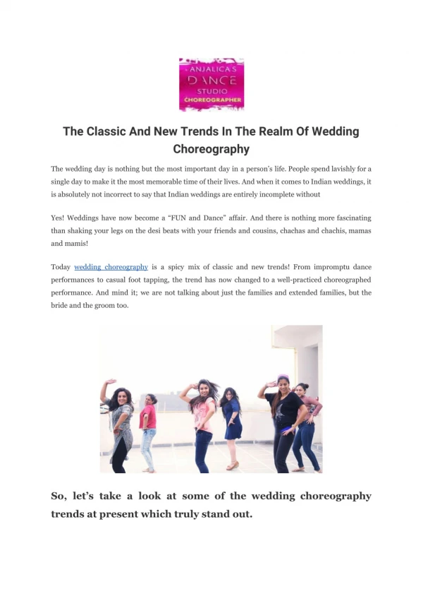 The Classic And New Trends In The Realm Of Wedding Choreography