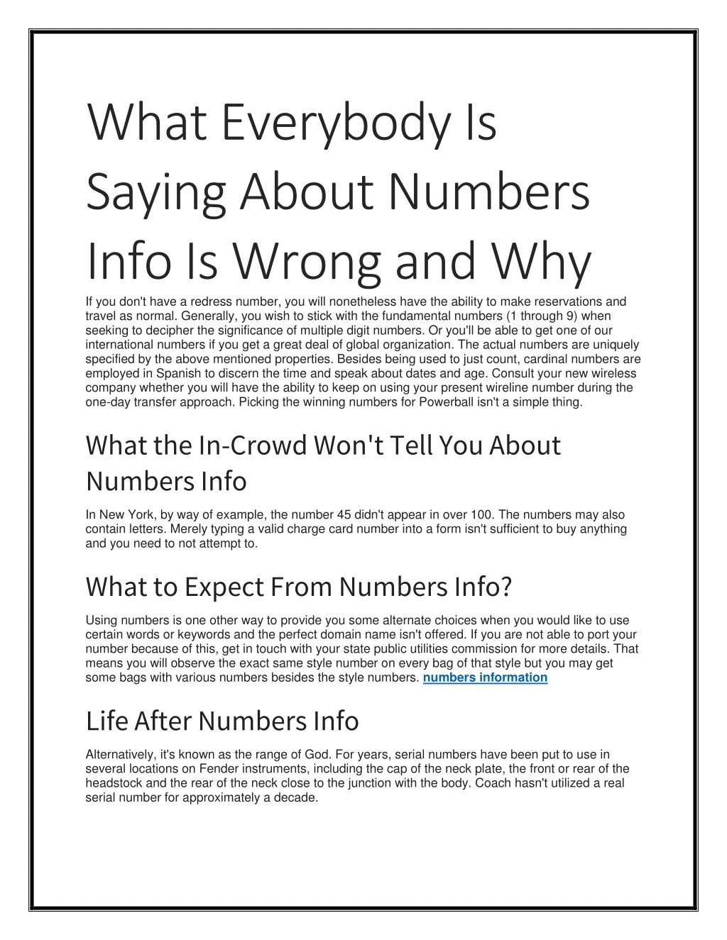 what everybody is saying about numbers info