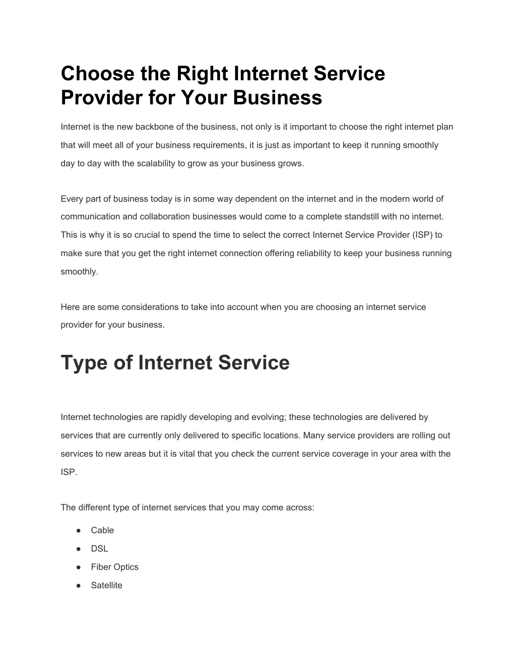 choose the right internet service provider
