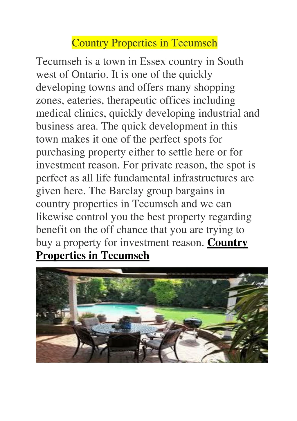 country properties in tecumseh