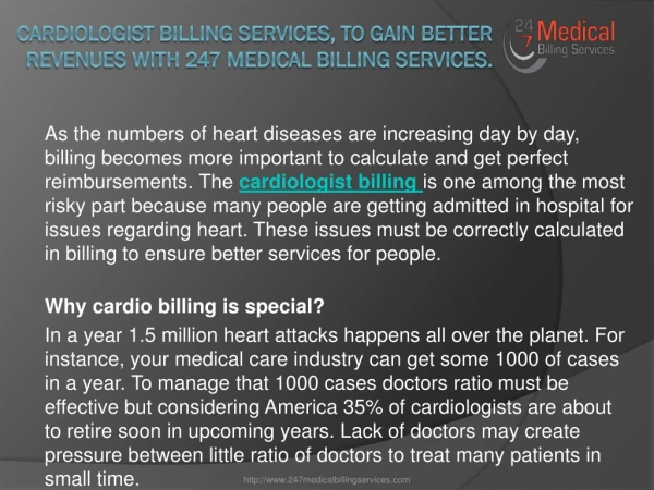 Cardiologist Billing Services, To Gain Better Revenues With 247 Medical Billing Services.