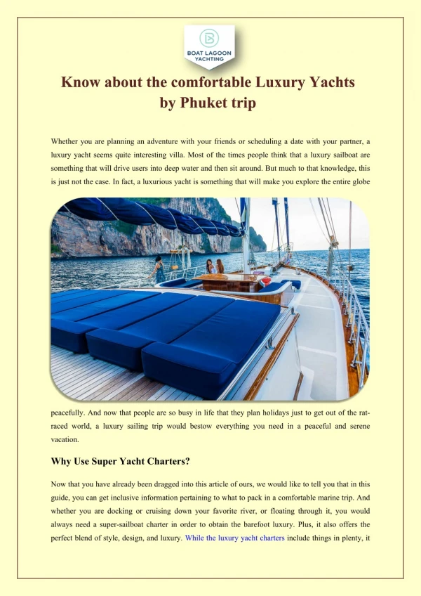 Know about the comfortable Luxury Yachts by Phuket trip