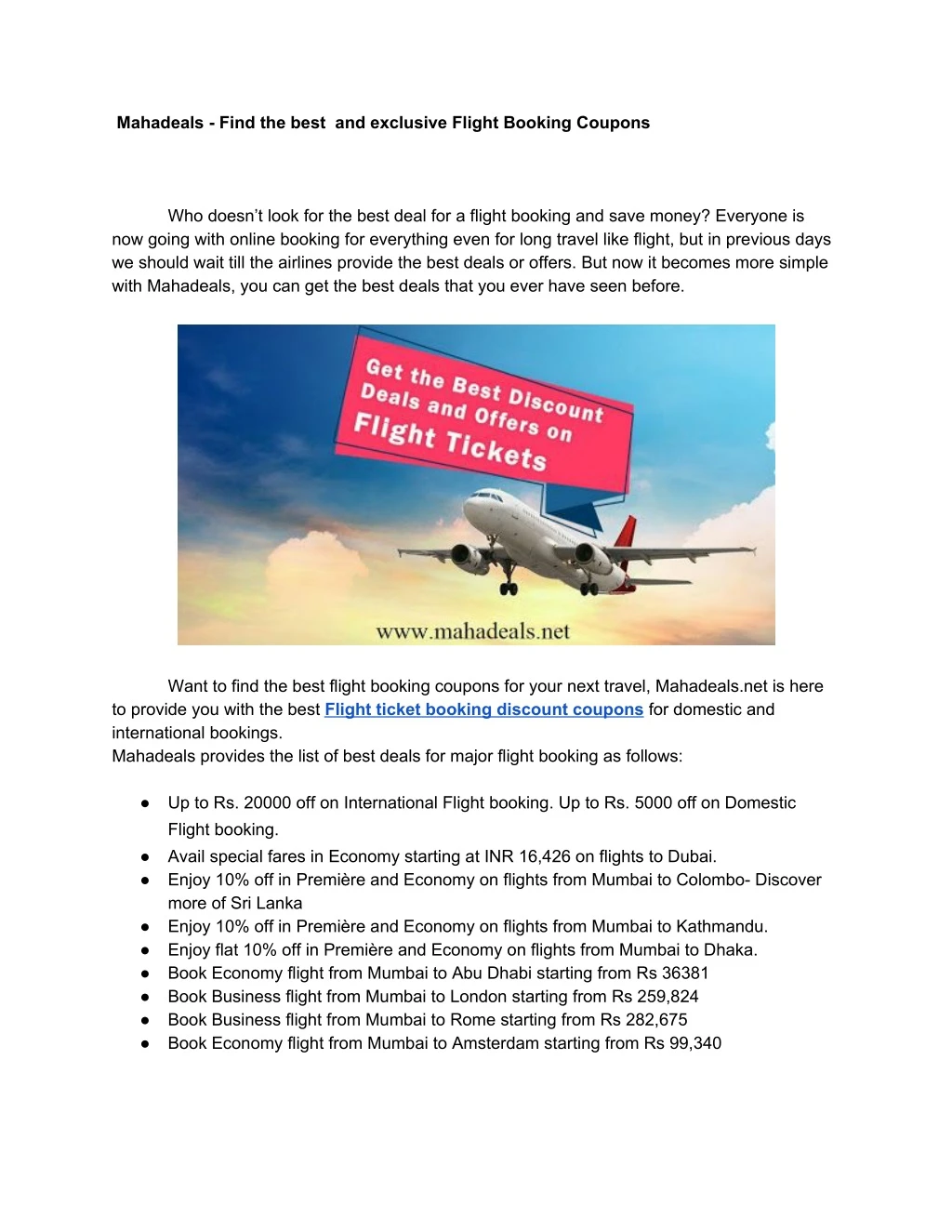 mahadeals find the best and exclusive flight