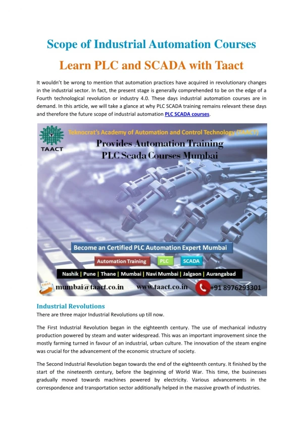 PLC course Mumbai-Learn PLC and SCADA with Taact
