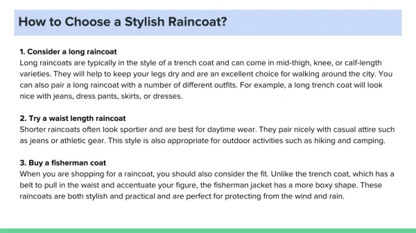 How to Choose a Stylish Raincoat