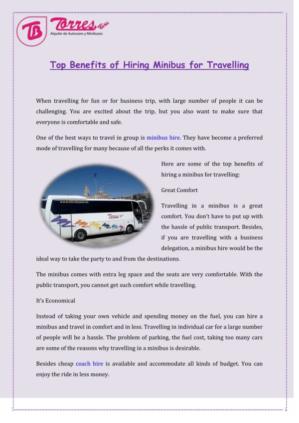 Top Benefits of Hiring Minibus for Travelling