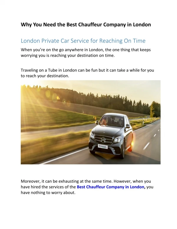 London Private Car Service for Reaching On Time
