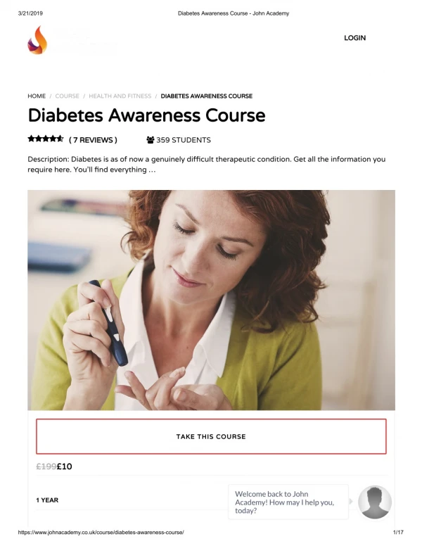 Diabetes Awareness Course - John Academy