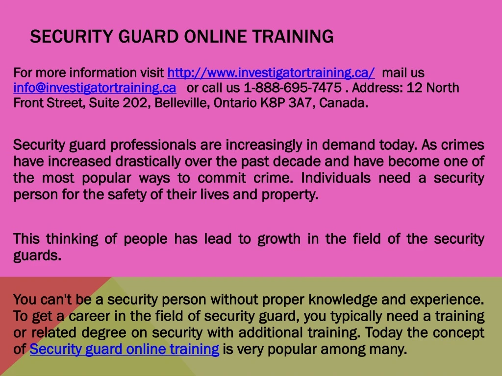 security guard online training