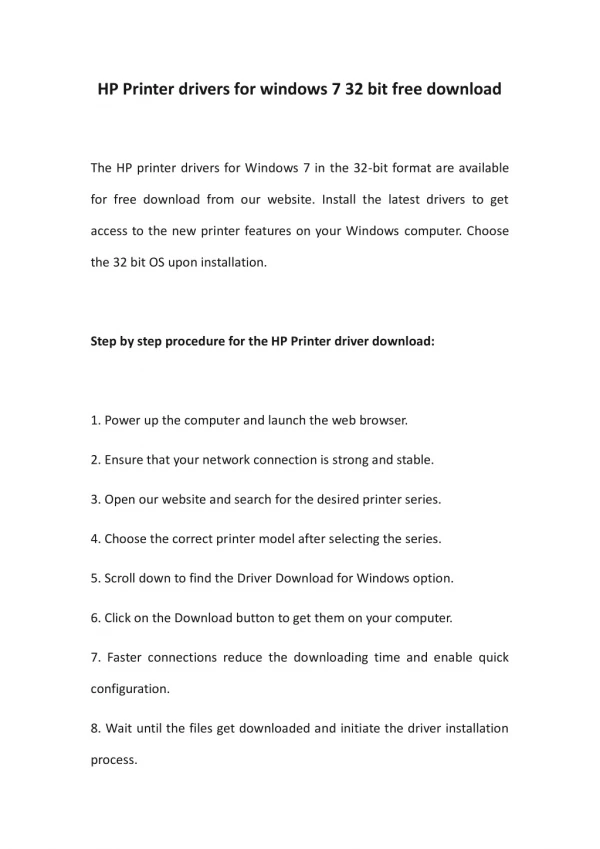HP Printer drivers for windows 7 32 bit free download