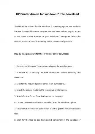 HP Printer drivers for windows 7 free download - slide 1