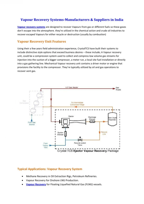 Vapour Recovery Systems-Manufacturers & Suppliers in India