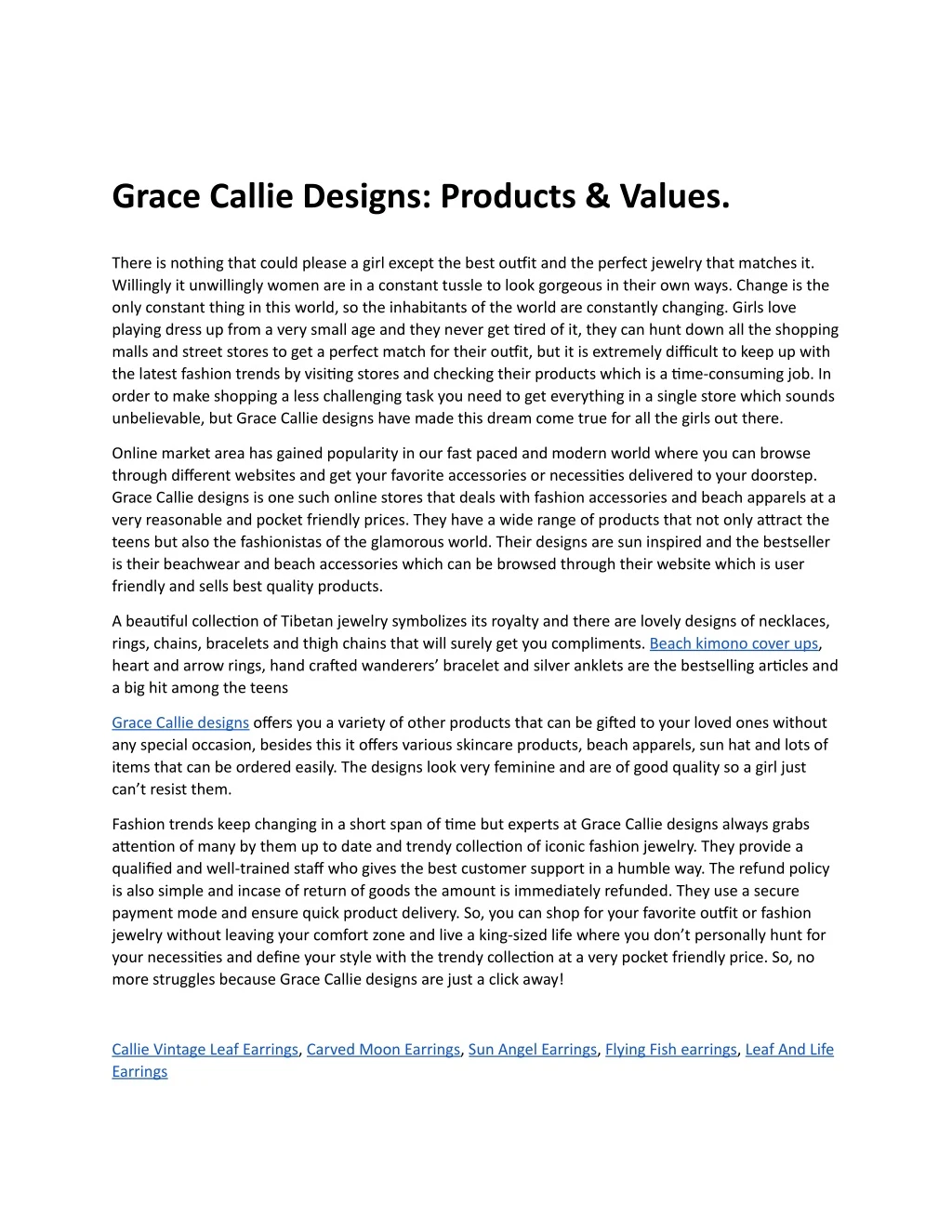 grace callie designs products values