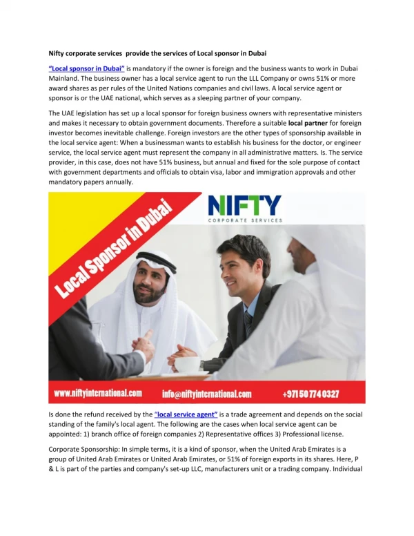 Nifty corporate services provide the services of Local sponsor in Dubai