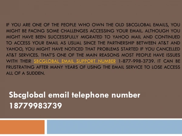 Sbcglobal email telephone number 18779983739