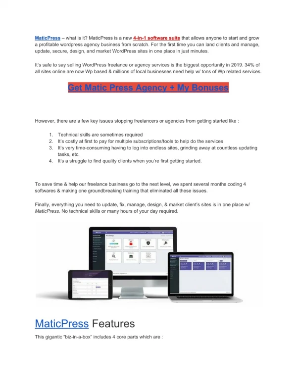 MaticPress Agency Review Huge Bonus Price OTO Jv Demo
