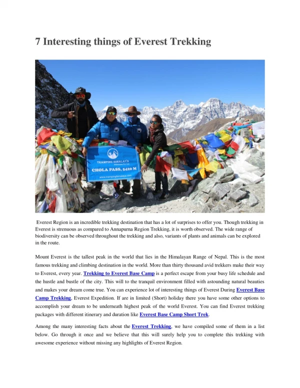 7 Interesting things of Everest Trekking