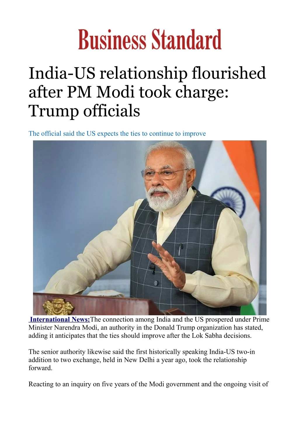 india us relationship flourished after pm modi
