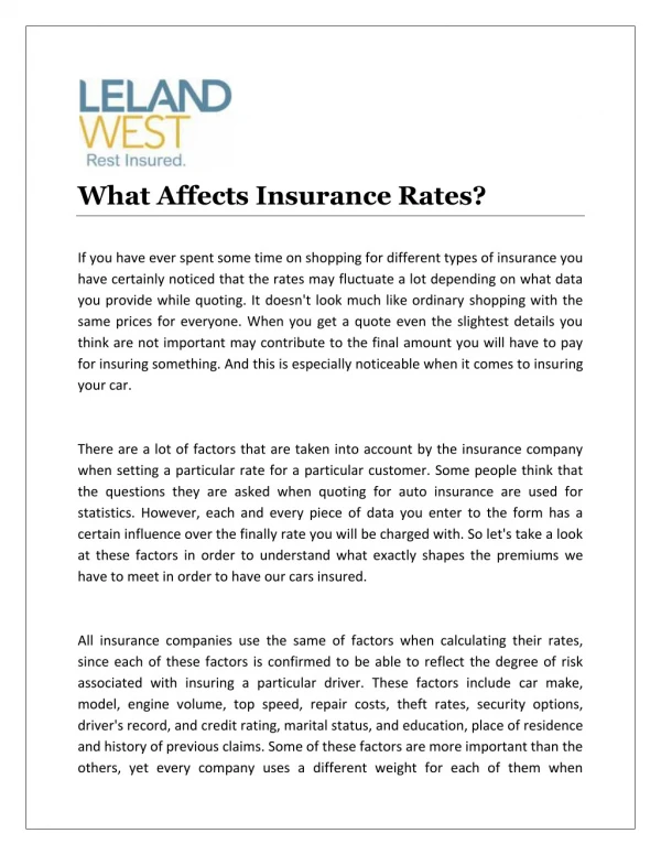 What Affects Insurance Rates?