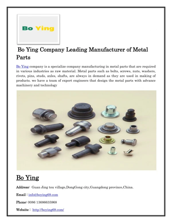 Bo Ying Company Leading Manufacturer of Metal Parts