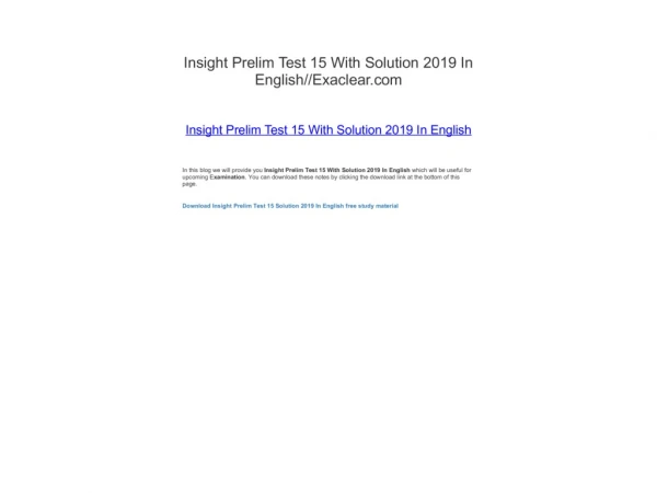 Insight Prelim Test 15 With Solution 2019 In English//Exaclear.com