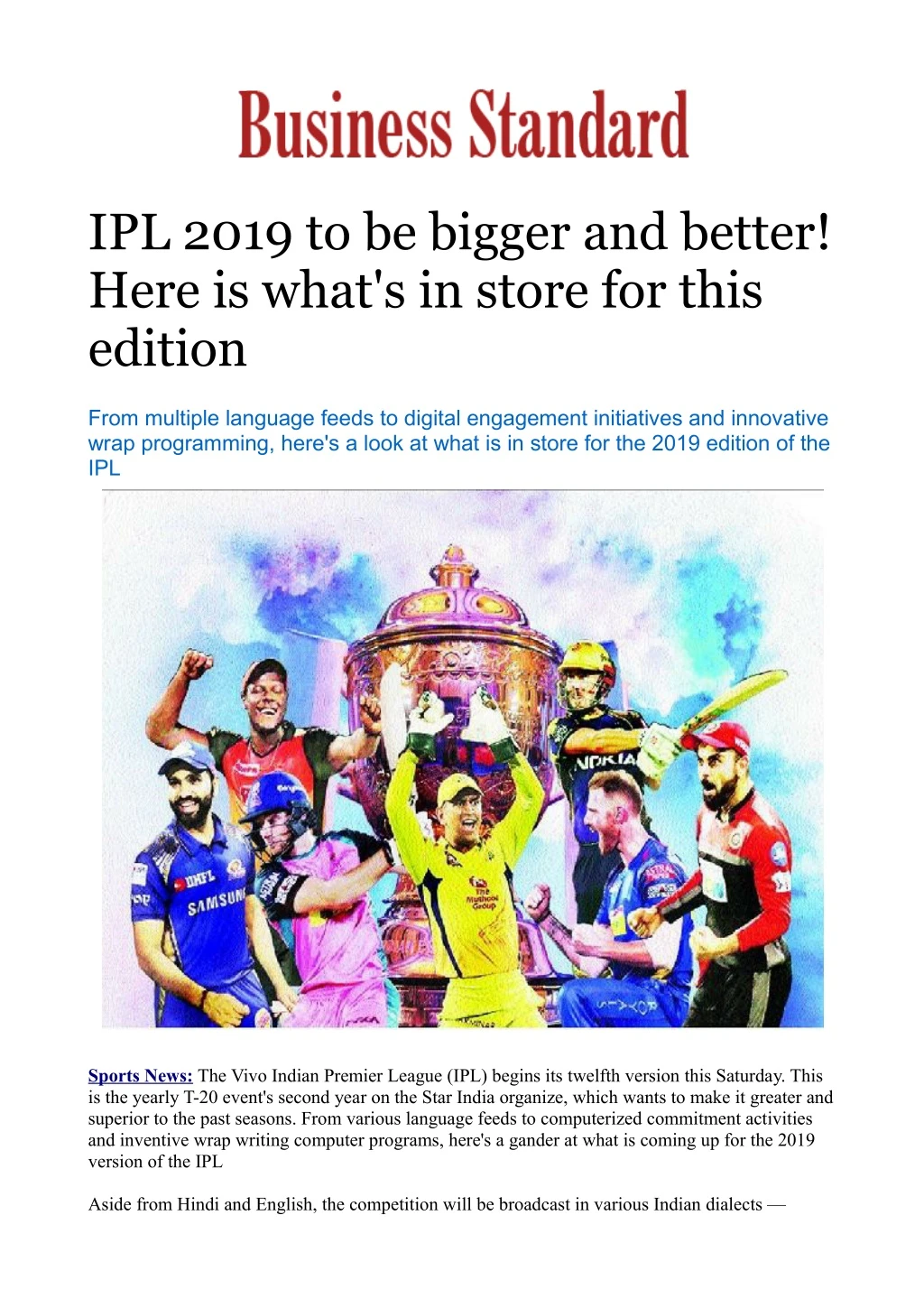 ipl 2019 to be bigger and better here is what