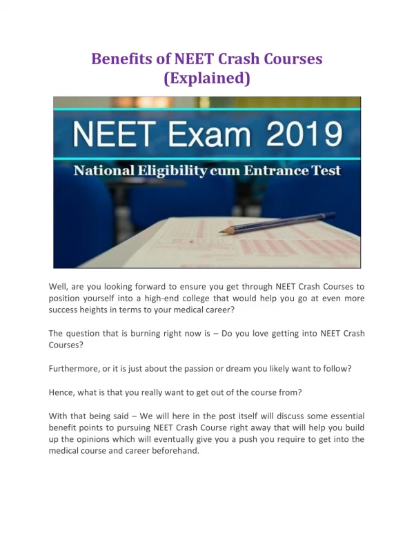 Benefits of NEET Crash Courses (Explained)