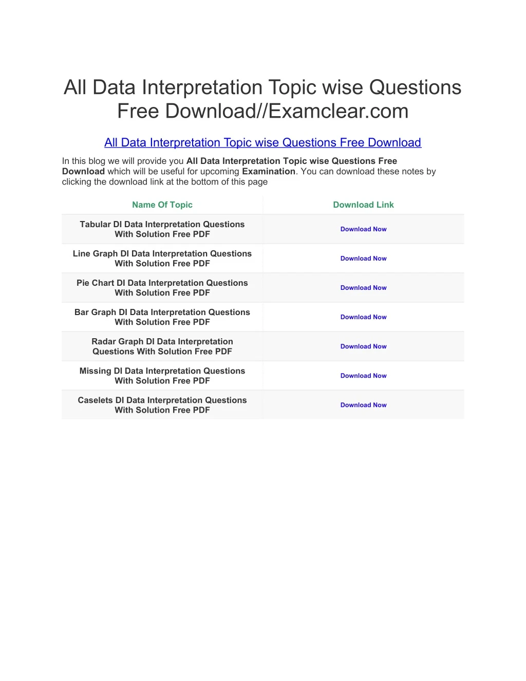 all data interpretation topic wise questions free
