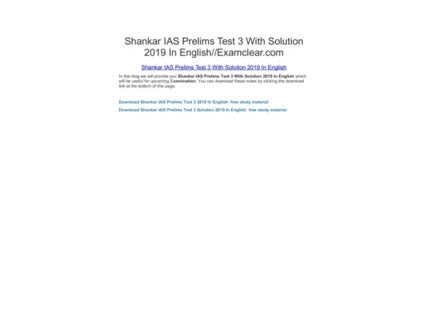 Shankar IAS Prelims Test 3 With Solution 2019 In English//Examclear.com