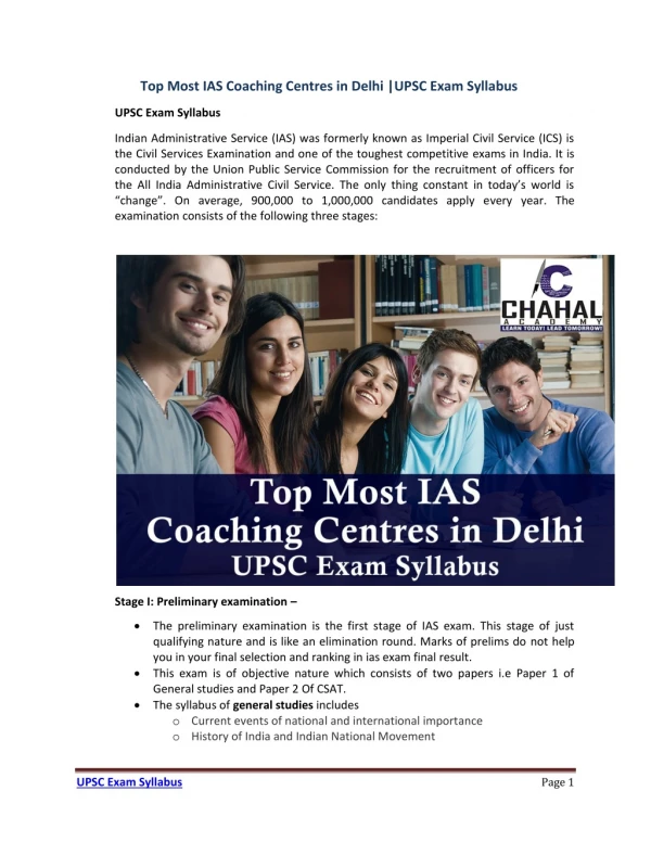 Top Most IAS Coaching Centres in Delhi |UPSC Exam Syllabus