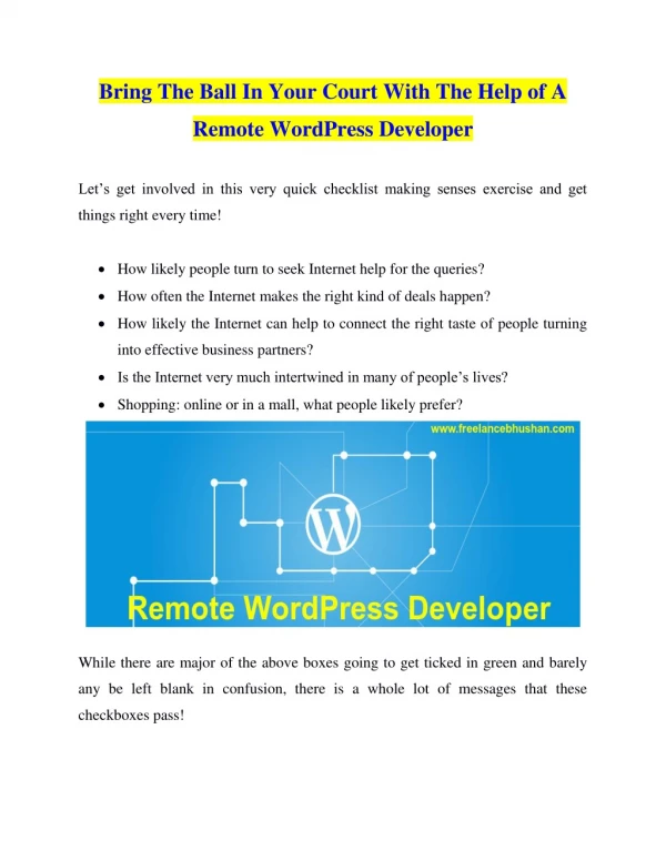 Bring The Ball In Your Court With The Help of A Remote WordPress Developer
