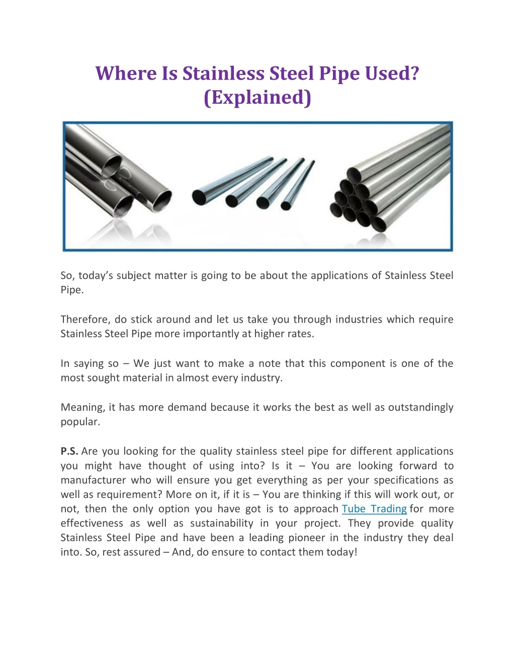 where is stainless steel pipe used explained