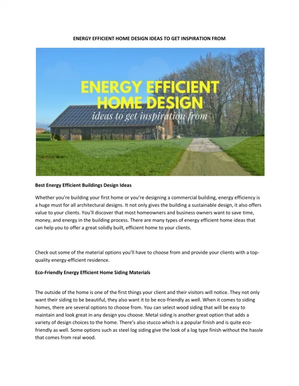 Energy Efficient Buildings Design