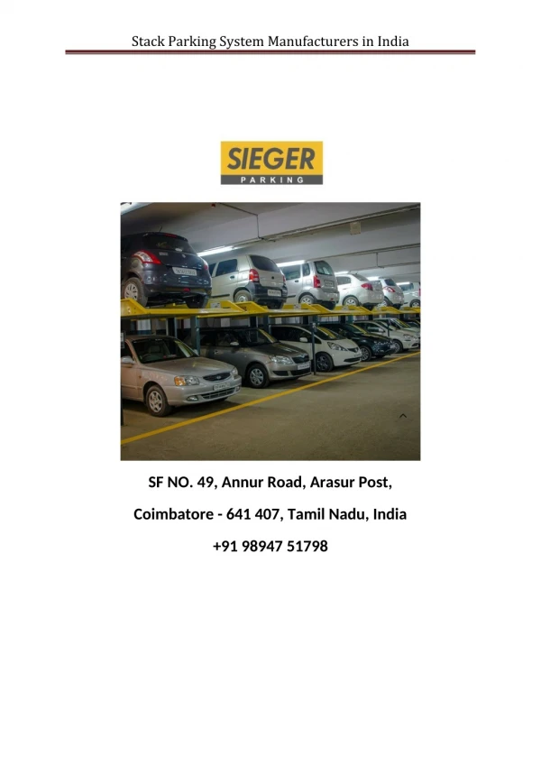 Stack Parking System Manufacturers in India