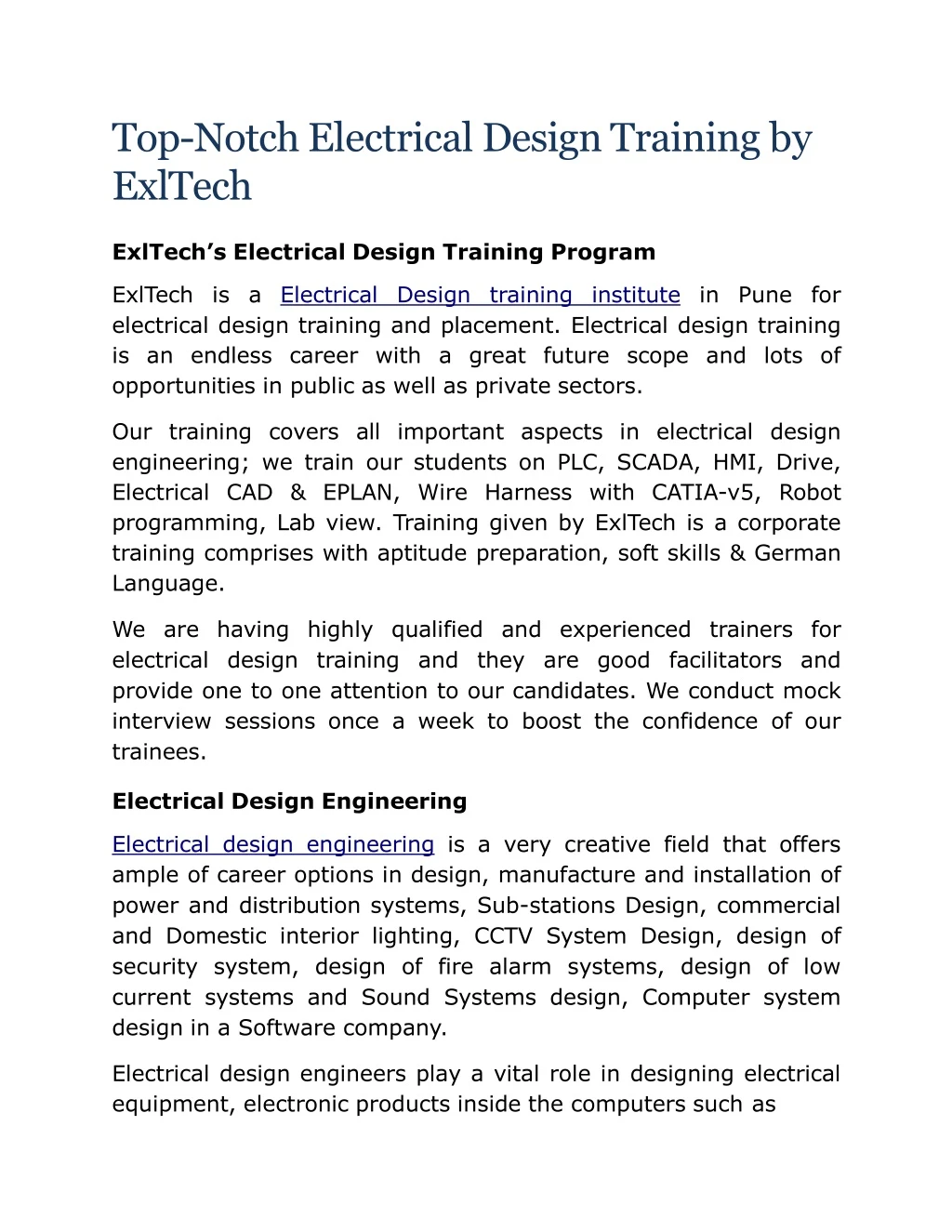 top notch electrical design training by exltech