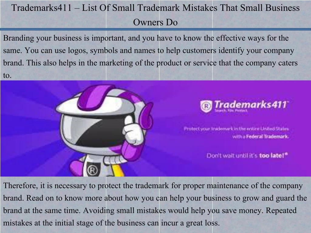 trademarks411 list of small trademark mistakes