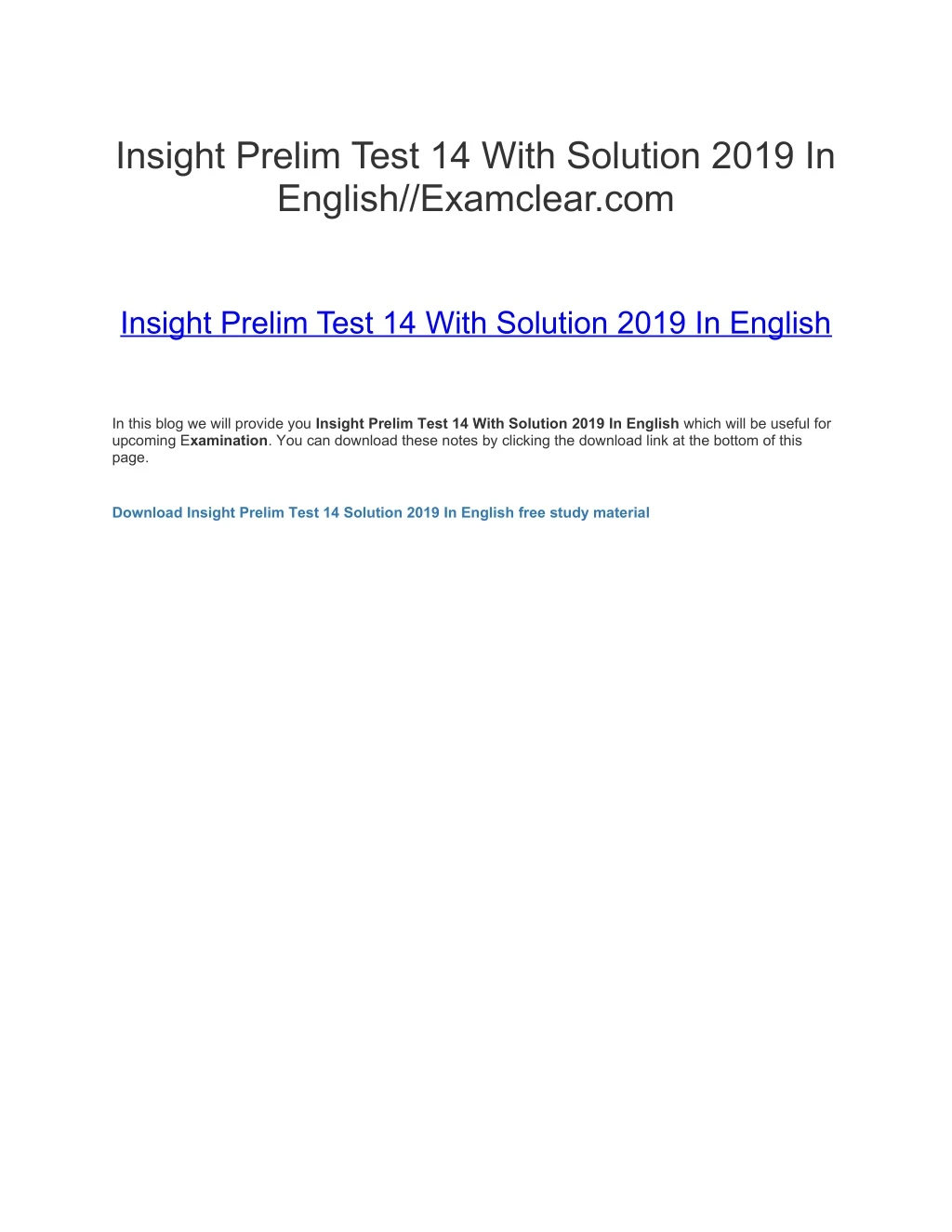 insight prelim test 14 with solution 2019