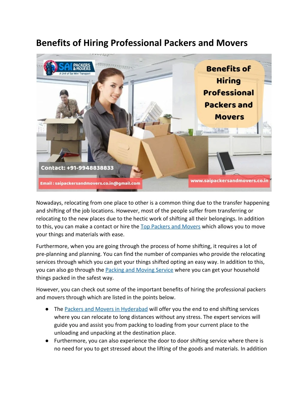 benefits of hiring professional packers and movers