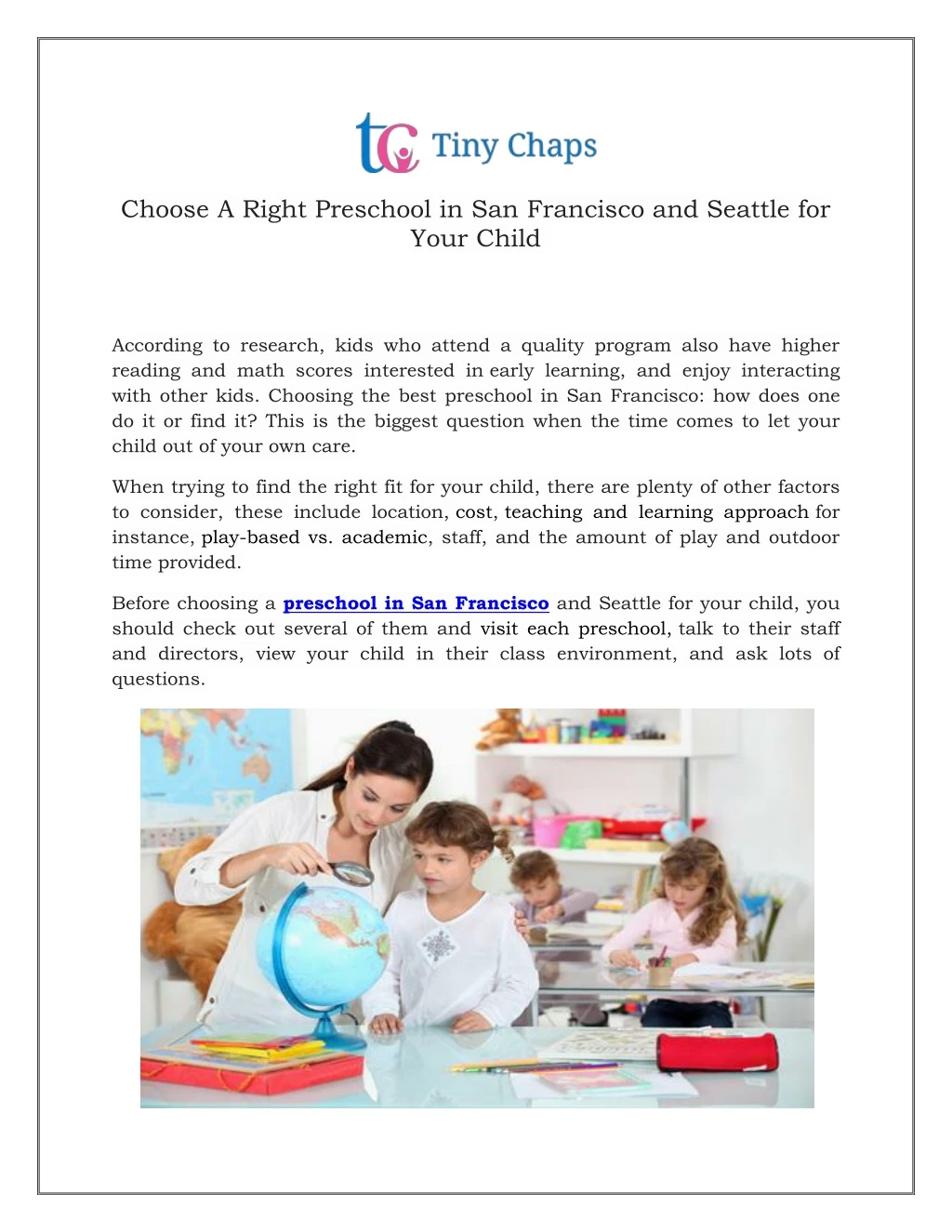 choose a right preschool in san francisco
