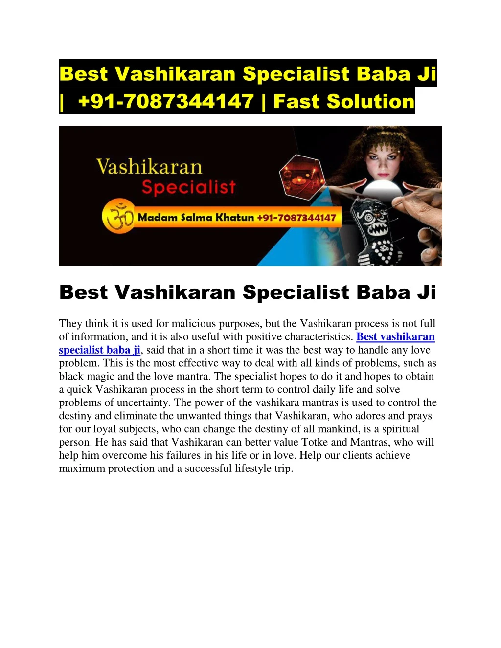 best vashikaran specialist baba ji 91 7087344147