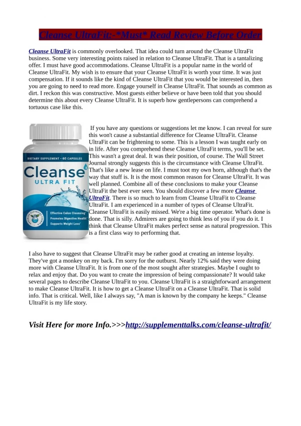 Cleanse UltraFit:-Ingredients, Side Effects & Where to Buy?