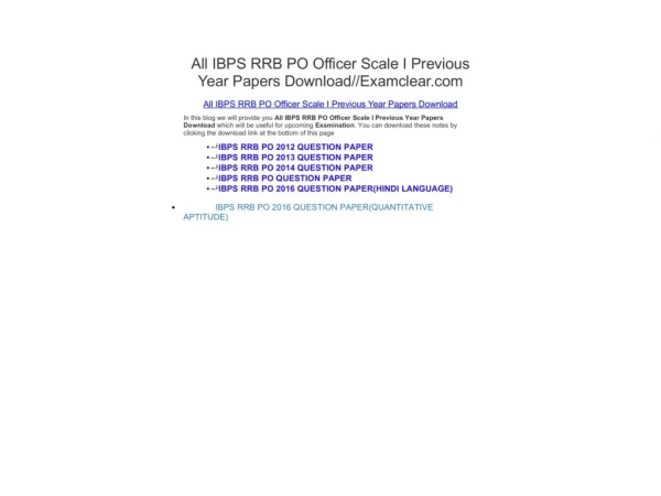 All IBPS RRB PO Officer Scale I Previous Year Papers Download//Examclear.com