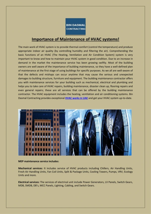 Importance of Maintenance of HVAC systems!