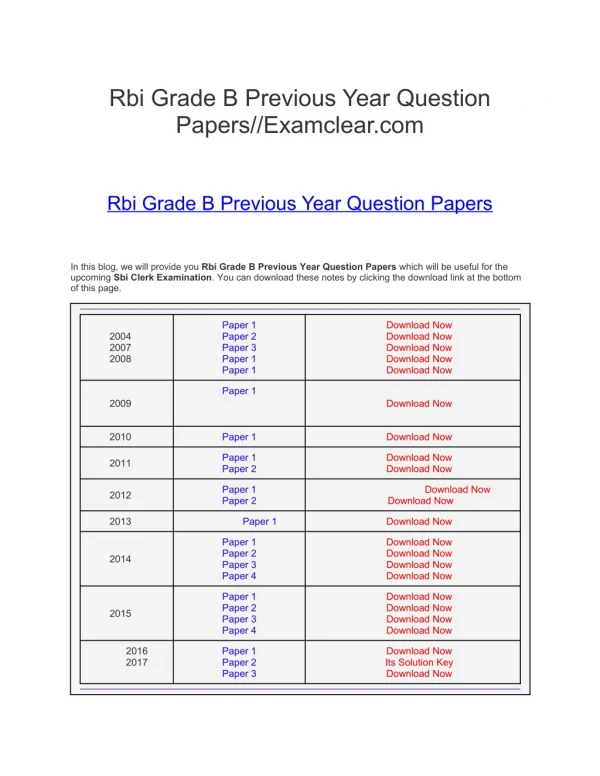 Rbi Grade B Previous Year Question Papers//Examclear.com